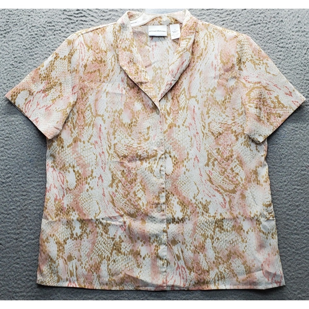 Alfred Dunner Shirt Womens‎ 14 Multicolor Snake Print Short Sleeve Button Front